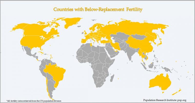 map countries below replacement fertility 2.1 world 