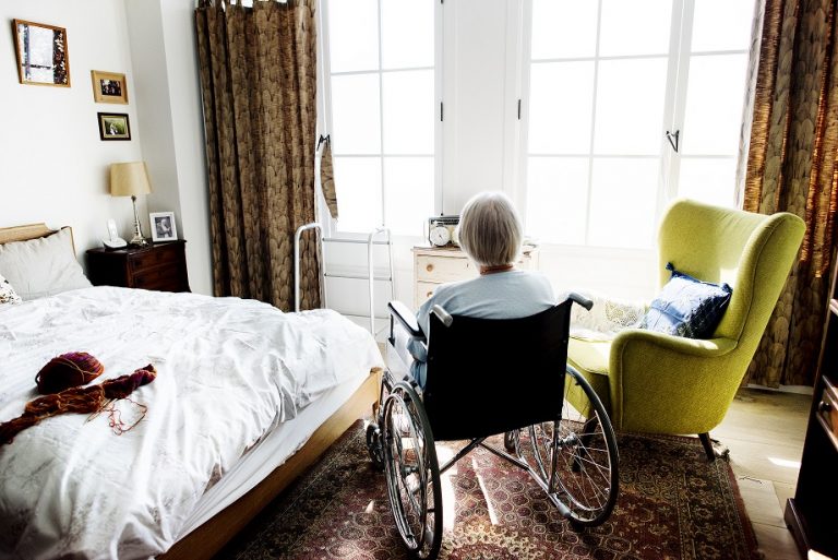 elderly lady in a wheelchair